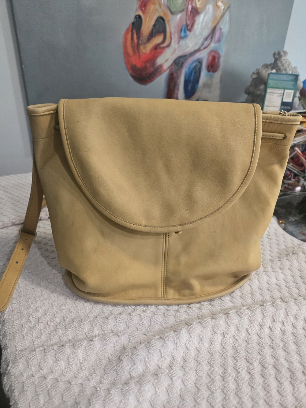 Vintage Coach Drawstring Flap Bucket Bag Style Number 8746 USA Made Color Dijon